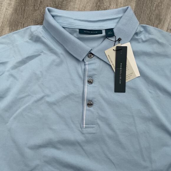 Perry Ellis Shirt Mens XLT Blue Short Sleeve Ringer Polo Moisture Wicking NEW - Picture 1 of 7